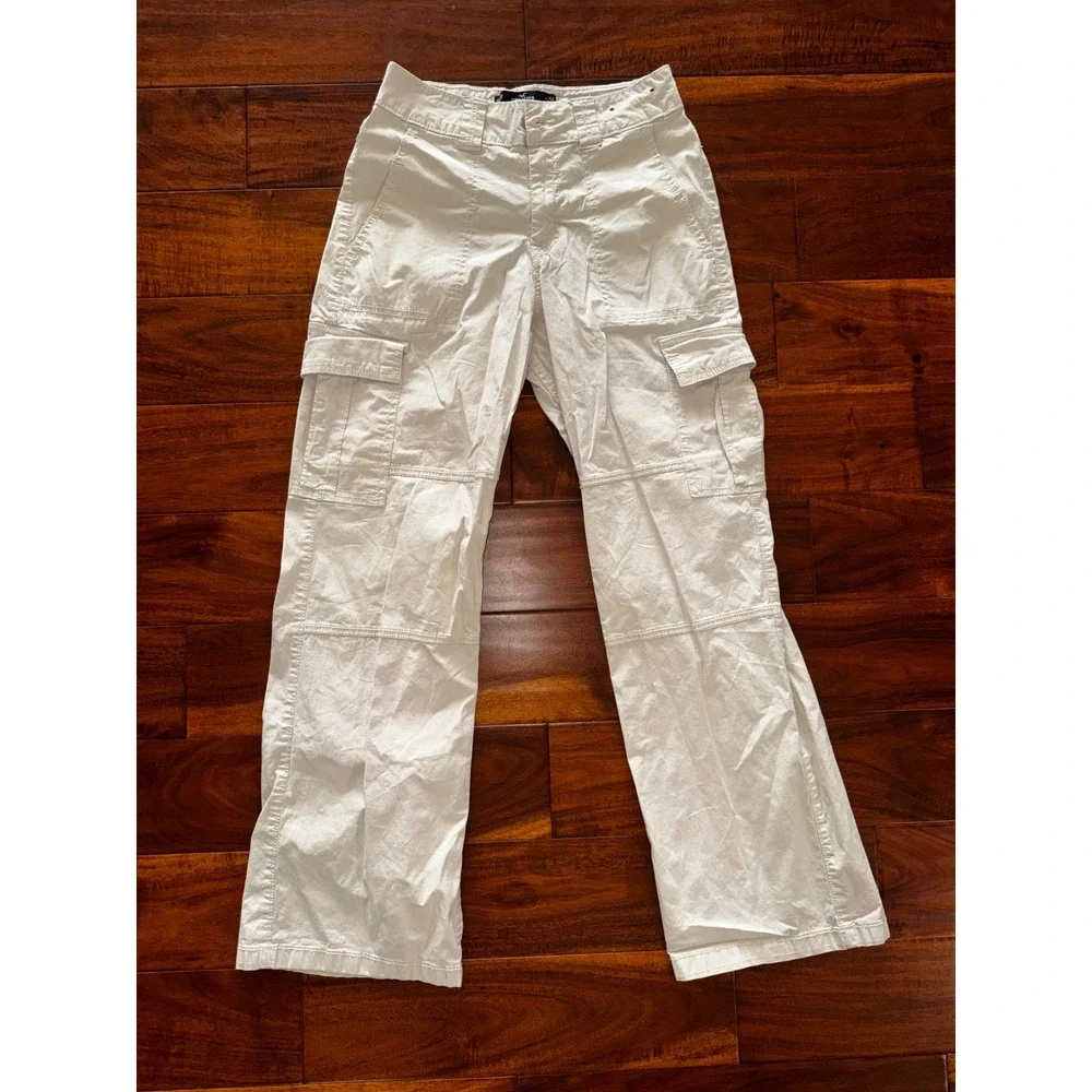 Hollister Cargo Pants Womens 1R 25R Cream Excellent High-Rise Vintage Baggy